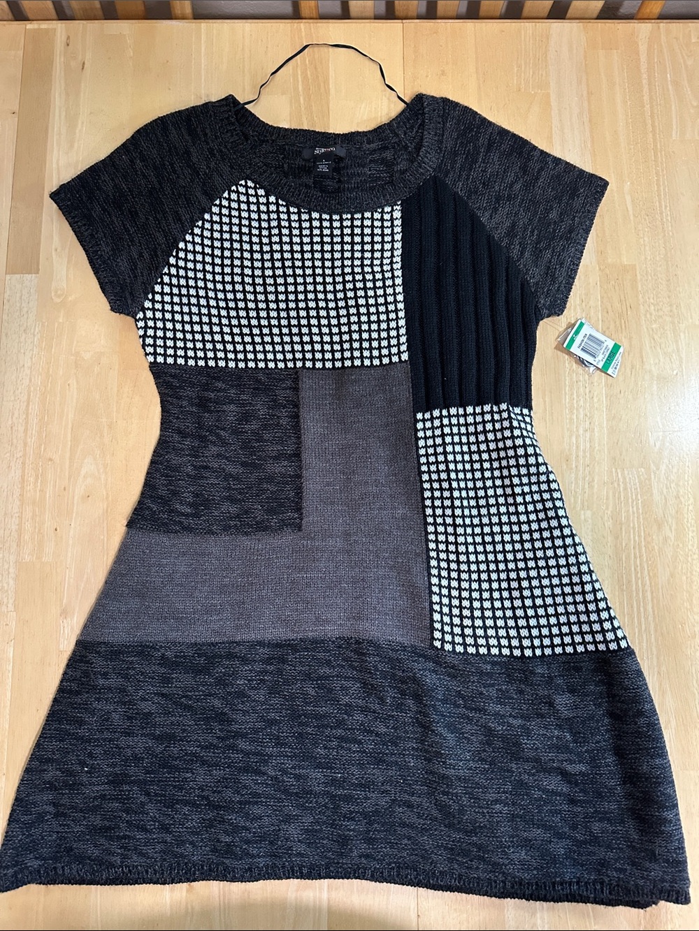 Style & Co. Black and Gray Patchwork Knit Dress